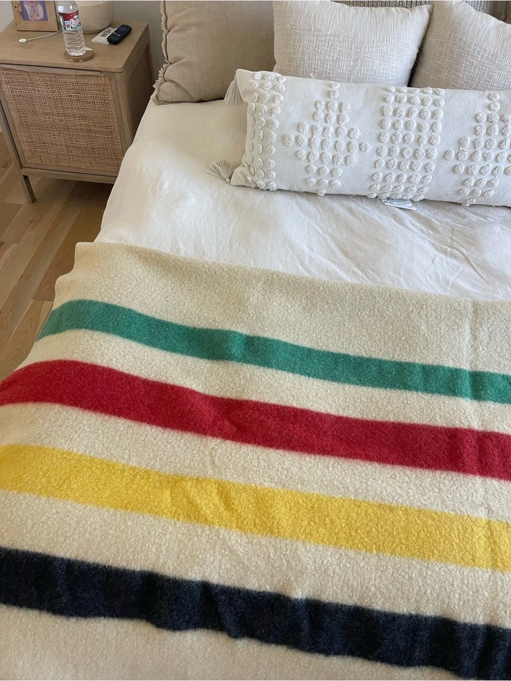 Vintage Polar Star 100% Wool JC Penney Rainbow Striped Throw Blanket Afghan